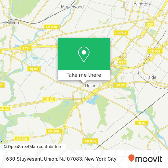 Mapa de 630 Stuyvesant, Union, NJ 07083