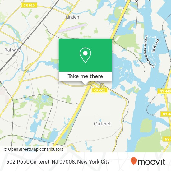 Mapa de 602 Post, Carteret, NJ 07008