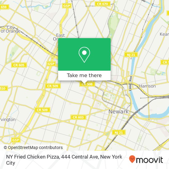 Mapa de NY Fried Chicken Pizza, 444 Central Ave