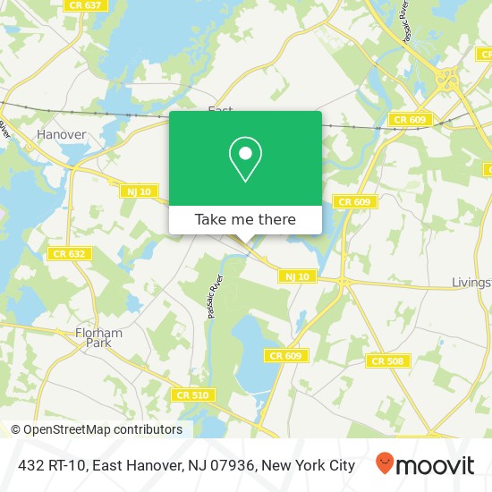 Mapa de 432 RT-10, East Hanover, NJ 07936