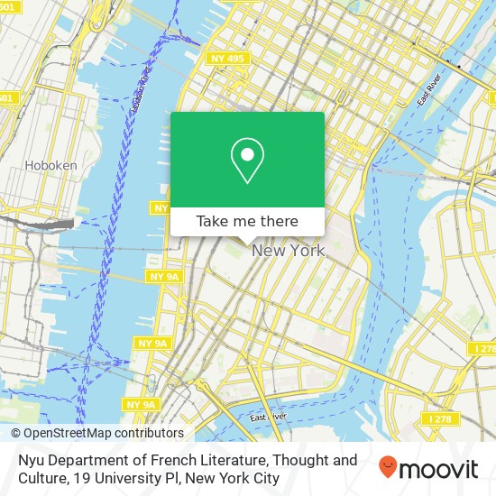 Mapa de Nyu Department of French Literature, Thought and Culture, 19 University Pl
