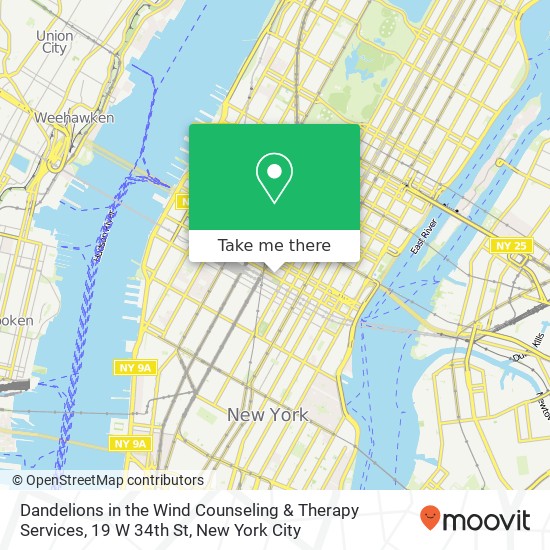 Mapa de Dandelions in the Wind Counseling & Therapy Services, 19 W 34th St
