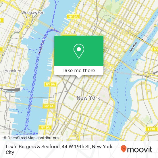 Mapa de Lisa's Burgers & Seafood, 44 W 19th St