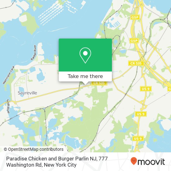 Paradise Chicken and Burger Parlin NJ, 777 Washington Rd map