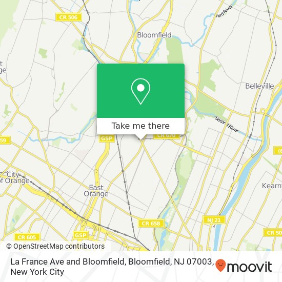 Mapa de La France Ave and Bloomfield, Bloomfield, NJ 07003