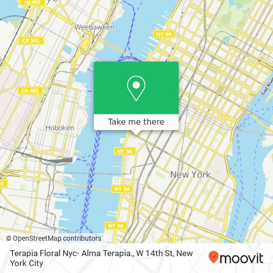 Mapa de Terapia Floral Nyc- Alma Terapia., W 14th St