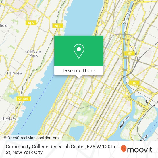 Mapa de Community College Research Center, 525 W 120th St