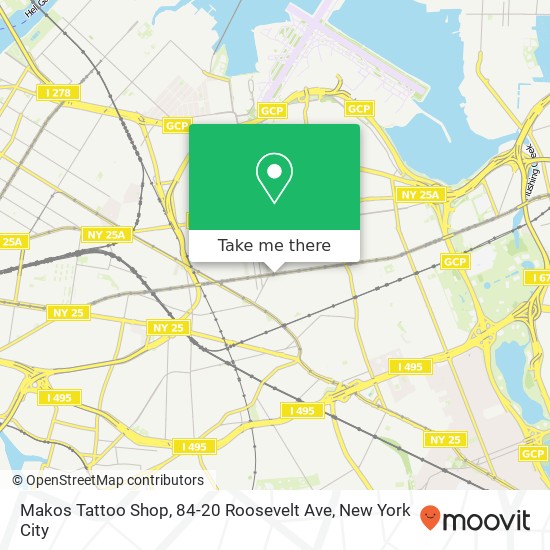 Mapa de Makos Tattoo Shop, 84-20 Roosevelt Ave