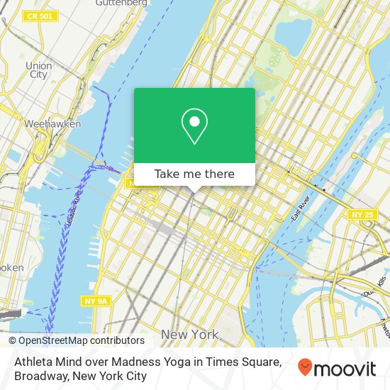 Athleta Mind over Madness Yoga in Times Square, Broadway map