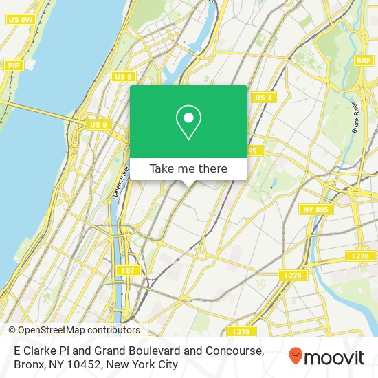 Mapa de E Clarke Pl and Grand Boulevard and Concourse, Bronx, NY 10452