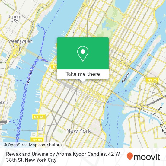 Mapa de Rewax and Unwine by Aroma Kyoor Candles, 42 W 38th St