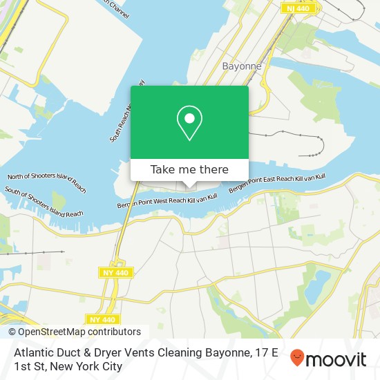Mapa de Atlantic Duct & Dryer Vents Cleaning Bayonne, 17 E 1st St