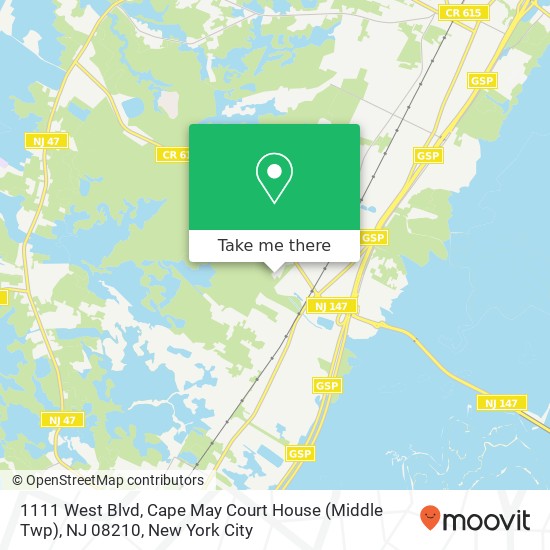 Mapa de 1111 West Blvd, Cape May Court House (Middle Twp), NJ 08210