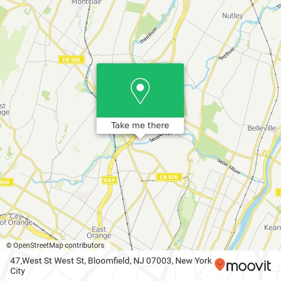 Mapa de 47,West St West St, Bloomfield, NJ 07003