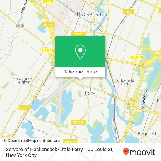 Mapa de Servpro of Hackensack / Little Ferry, 100 Louis St