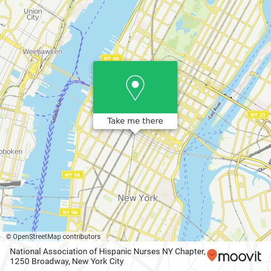 Mapa de National Association of Hispanic Nurses NY Chapter, 1250 Broadway