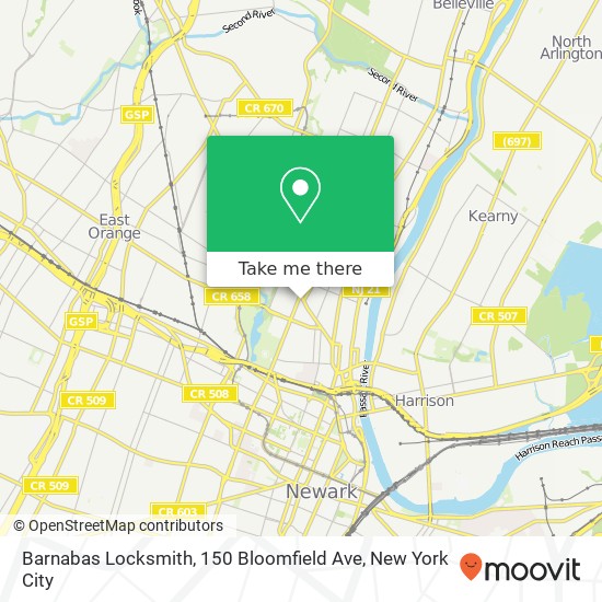 Mapa de Barnabas Locksmith, 150 Bloomfield Ave