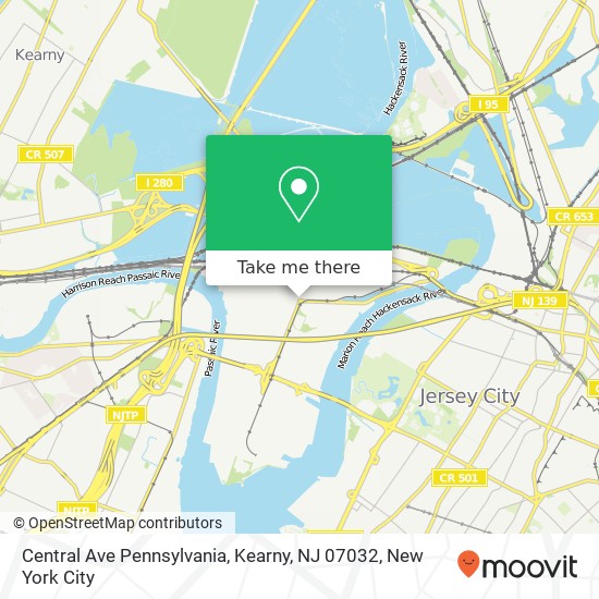 Mapa de Central Ave Pennsylvania, Kearny, NJ 07032
