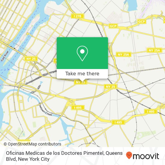 Mapa de Oficinas Medicas de los Doctores Pimentel, Queens Blvd