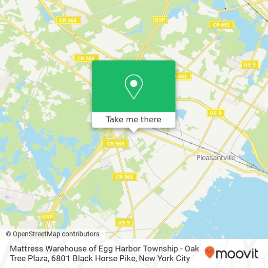 Mapa de Mattress Warehouse of Egg Harbor Township - Oak Tree Plaza, 6801 Black Horse Pike