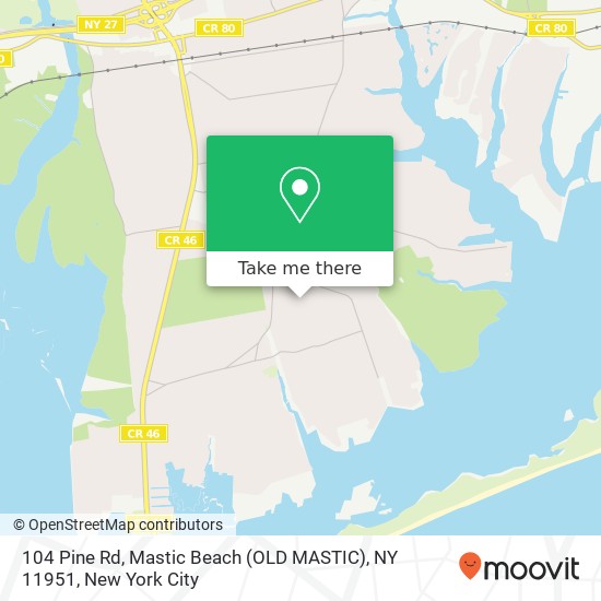 Mapa de 104 Pine Rd, Mastic Beach (OLD MASTIC), NY 11951