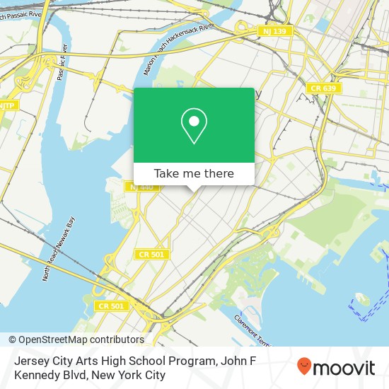 Jersey City Arts High School Program, John F Kennedy Blvd map