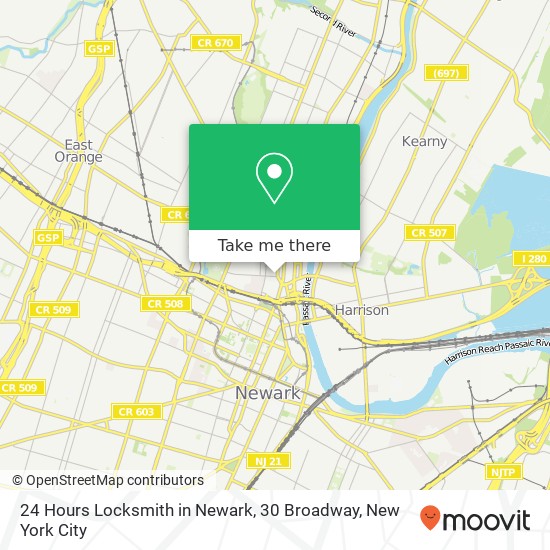 Mapa de 24 Hours Locksmith in Newark, 30 Broadway