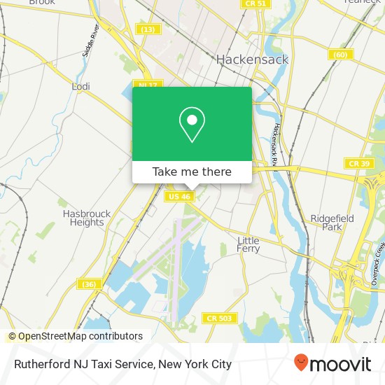 Mapa de Rutherford NJ Taxi Service