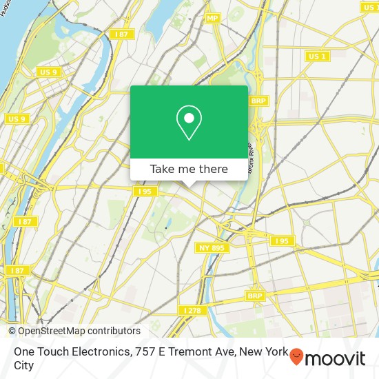 Mapa de One Touch Electronics, 757 E Tremont Ave
