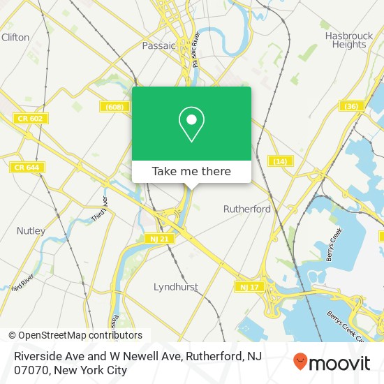 Mapa de Riverside Ave and W Newell Ave, Rutherford, NJ 07070