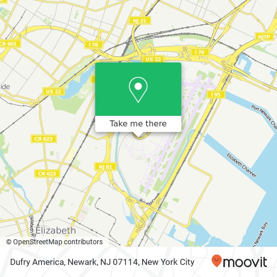 Mapa de Dufry America, Newark, NJ 07114