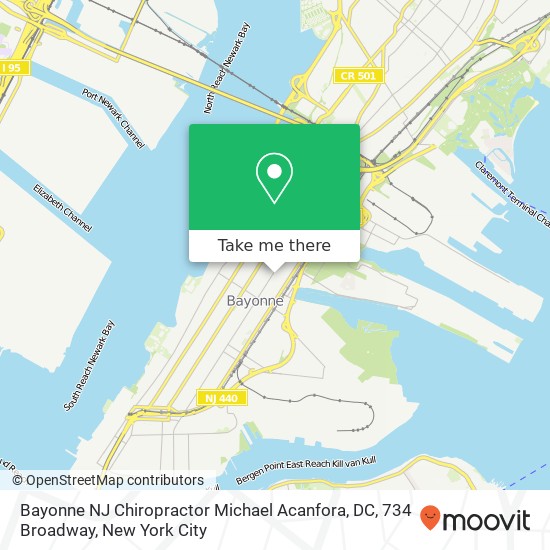 Bayonne NJ Chiropractor Michael Acanfora, DC, 734 Broadway map