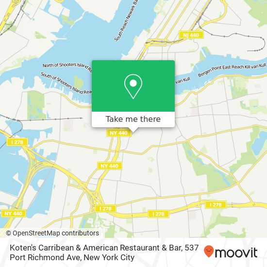 Mapa de Koten's Carribean & American Restaurant & Bar, 537 Port Richmond Ave
