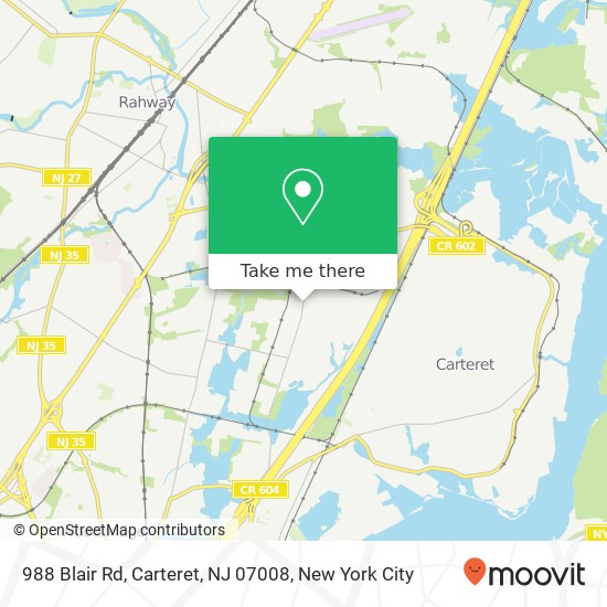 Mapa de 988 Blair Rd, Carteret, NJ 07008