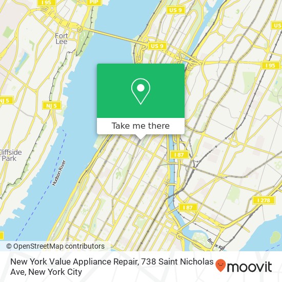 Mapa de New York Value Appliance Repair, 738 Saint Nicholas Ave