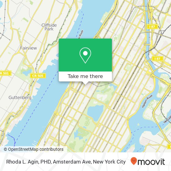 Rhoda L. Agin, PHD, Amsterdam Ave map