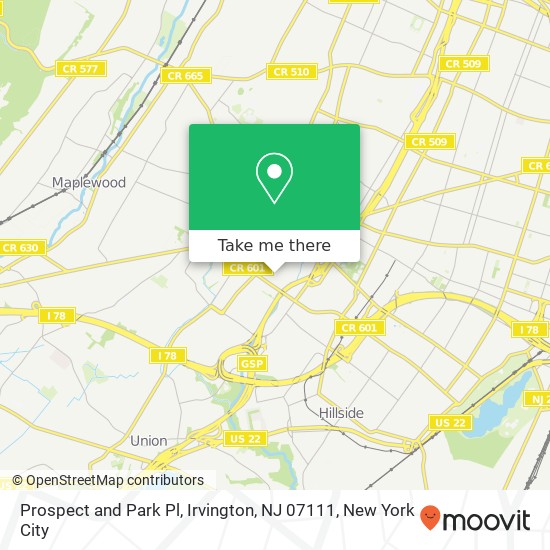 Mapa de Prospect and Park Pl, Irvington, NJ 07111