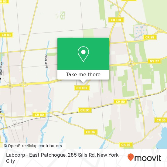 Mapa de Labcorp - East Patchogue, 285 Sills Rd