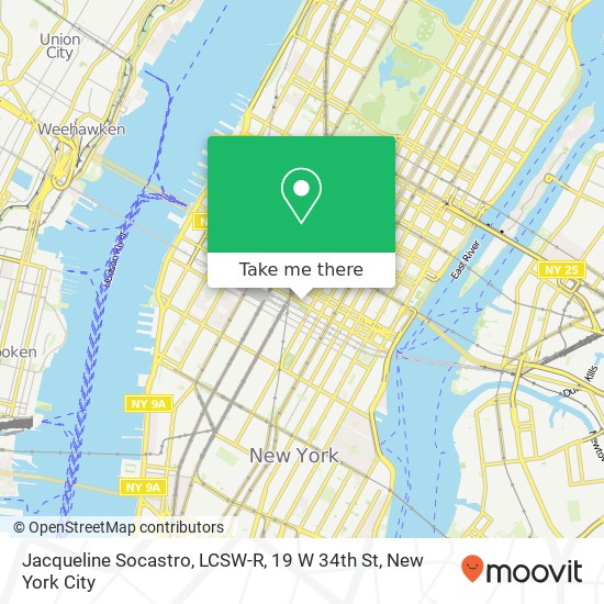 Mapa de Jacqueline Socastro, LCSW-R, 19 W 34th St