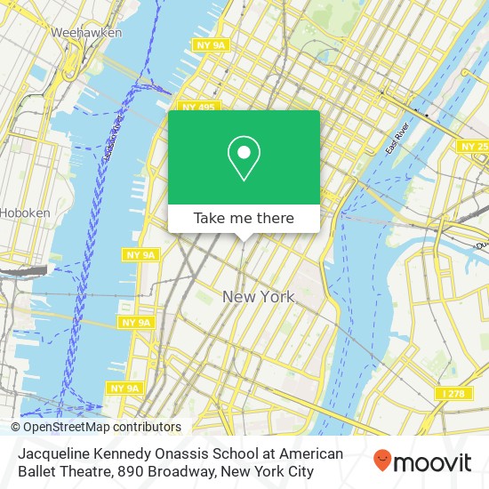 Mapa de Jacqueline Kennedy Onassis School at American Ballet Theatre, 890 Broadway
