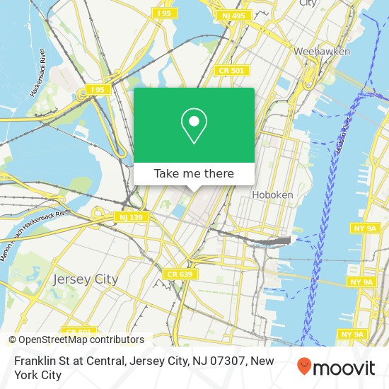 Mapa de Franklin St at Central, Jersey City, NJ 07307