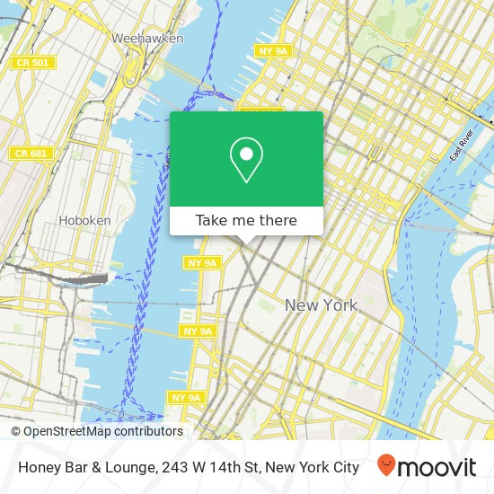 Mapa de Honey Bar & Lounge, 243 W 14th St