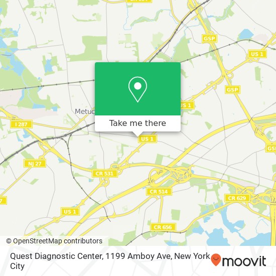 Mapa de Quest Diagnostic Center, 1199 Amboy Ave