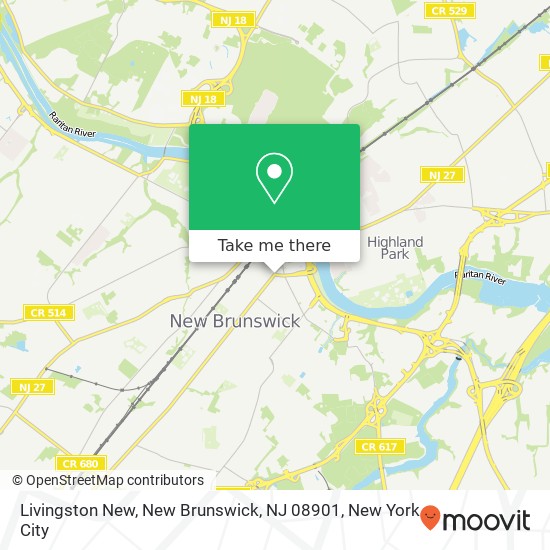 Mapa de Livingston New, New Brunswick, NJ 08901