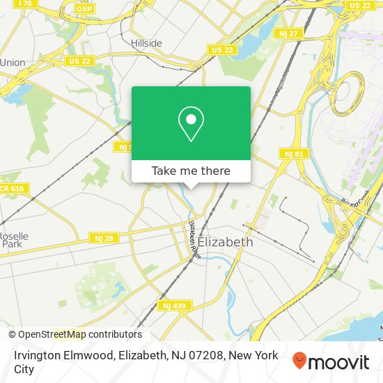 Mapa de Irvington Elmwood, Elizabeth, NJ 07208