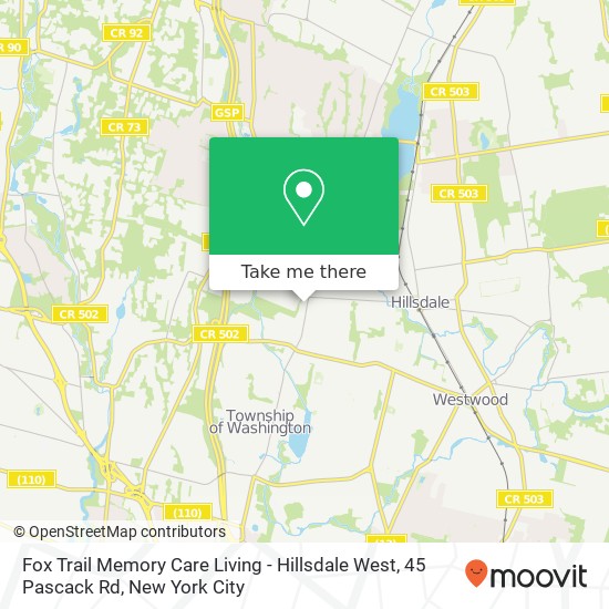 Fox Trail Memory Care Living - Hillsdale West, 45 Pascack Rd map