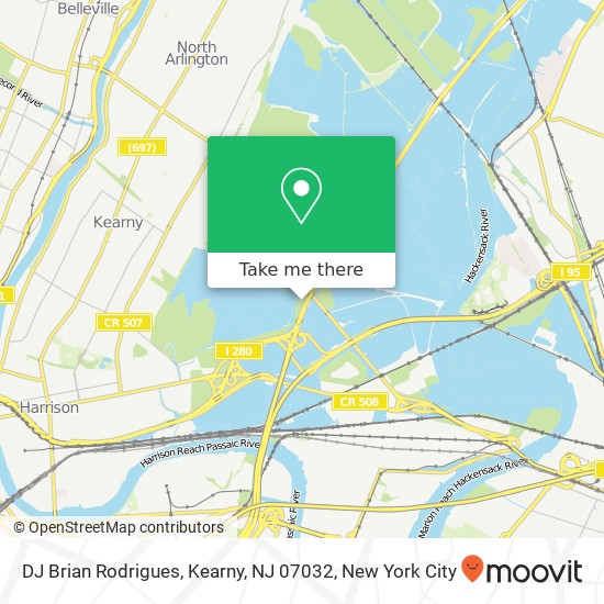 Mapa de DJ Brian Rodrigues, Kearny, NJ 07032
