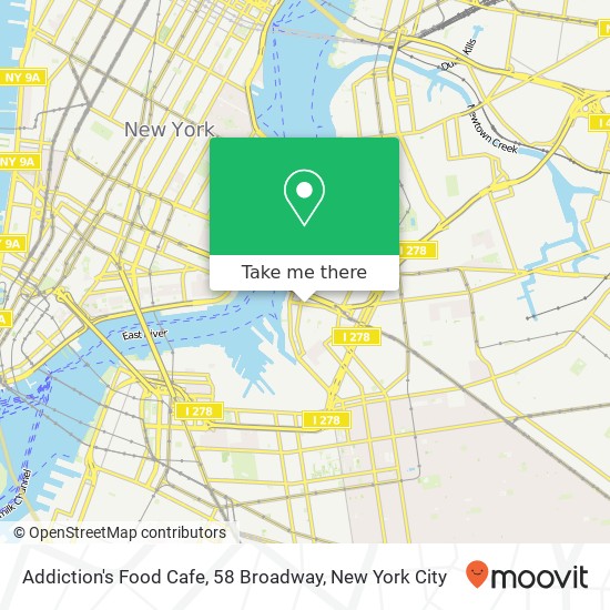 Mapa de Addiction's Food Cafe, 58 Broadway