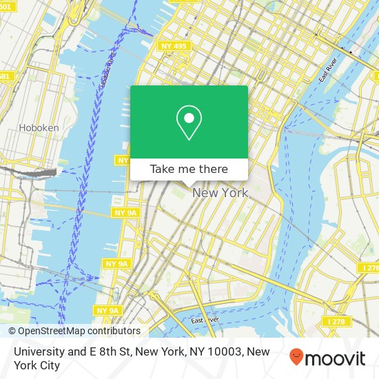 Mapa de University and E 8th St, New York, NY 10003