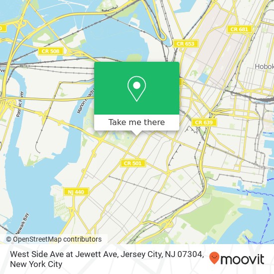 Mapa de West Side Ave at Jewett Ave, Jersey City, NJ 07304